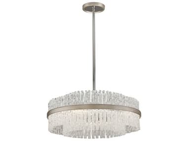 Corbett Lighting Chime 26&quot; 8-Light Silver Leaf Polished Stainless Steel Glass Tiered Pendant CT20446