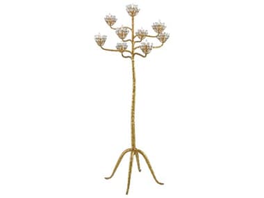 Currey & Company Agave Americana Crystal 72" Tall Contemporary Gold Leaf Floor Lamp CY80000045