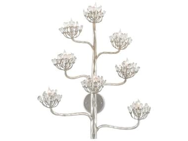 Currey & Company Agave Americana 32" Tall 8-Light Contemporary Silver Leaf Crystal Wall Sconce CY50000105