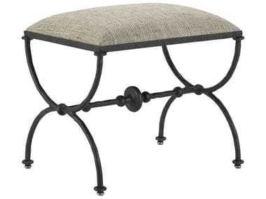 Currey & Company Agora 23" Rustic Bronze Beige Fabric Upholstered Ottoman CY70000992