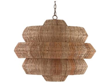 Currey & Company Antibes 30" 9-Light Khaki Natural Brown Drum Tiered Pendant CY9859