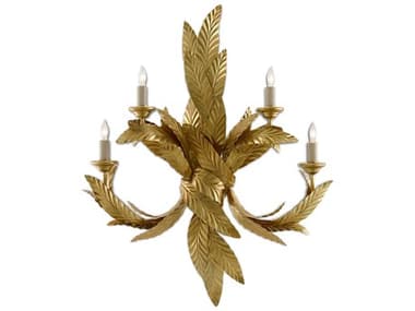 Currey & Company Apollo 31" Tall 4-Light Contemporary Gold Leaf Wall Sconce CY50000132