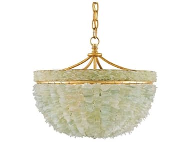 Currey & Company Belfry 19" Wide 3-Light Contemporary Gold Leaf seaglass Bowl Chandelier CY9251