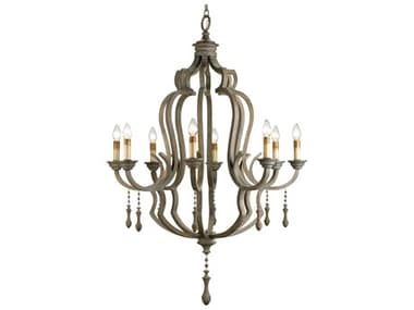 Currey & Company Big Chandeliers 41" Wide 8-Light Washed Gray Wood Candelabra Chandelier CY9010