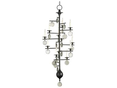 Currey & Company Sethos 28" Wide 12-Light Old Iron recycled Glass Black Candelabra Tiered Chandelier CY9125
