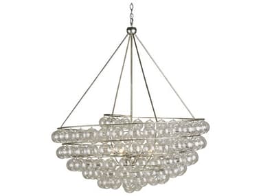 Currey & Company Stratosphere 45" Wide 4-Light Contemporary Silver Leaf Glass Bowl Globe Chandelier CY9002