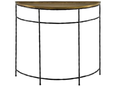 Currey & Company Boyles Black Iron / Antique Brass 36'' Wide Demilune Console Table CY40000053