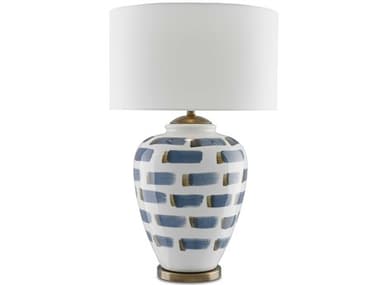 Currey & Company Brushstroke White blue antique Brass Table Lamp CY60000019