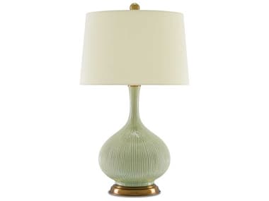 Currey &amp; Company Cait Grass Green Antique Brass Tan Sand Linen Buffet Lamp CY60000218