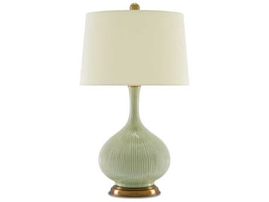 Luxecor Cait Grass Green Antique Brass Tan Sand Linen Buffet Lamp LXCVST29235