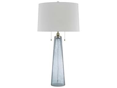 Luxecor Looke Glass Blue Brass Off White Shantung Buffet Lamp LXCVST29236