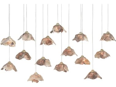 Currey & Company Catrice 48" 15-Light Painted Silver Natural Shell Bronze Bell Island Pendant CY90000678