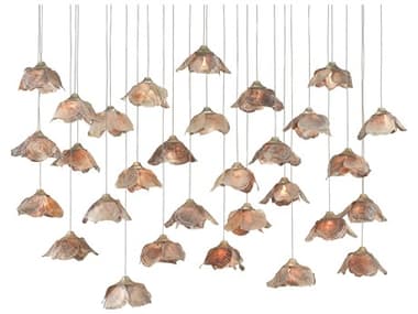Currey & Company Catrice 54" 30-Light Painted Silver Natural Shell Brown Bell Island Pendant CY90000679