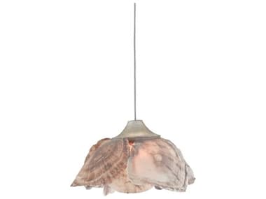 Currey & Company Catrice 5" 1-Light Painted Silver Natural Shell Brown Bell Mini Pendant CY90000674