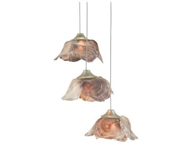 Currey & Company Catrice 7" 3-Light Painted Silver Natural Shell Brown Bell Mini Pendant CY90000675