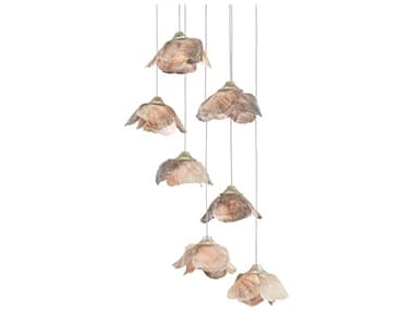 Currey & Company Catrice 13" 7-Light Painted Silver Natural Shell Brown Bell Pendant CY90000676