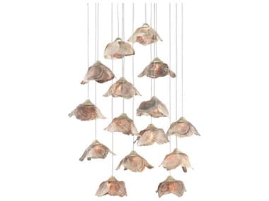 Currey & Company Catrice 21" 15-Light Painted Silver Natural Shell Brown Bell Pendant CY90000677