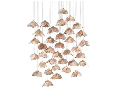 Currey & Company Catrice 33" 36-Light Painted Silver Natural Shell Brown Bell Pendant CY90000680