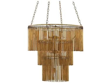 Currey & Company Mantra 30" Wide 7-Light Gold Leaf Tiered Chandelier CY90000247