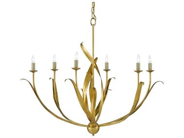 Currey & Company 32" Wide 6-Light Antique Gold Leaf Chandelier CY90000444