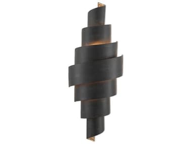 Currey & Company Chiffonade 27" Tall 2-Light French Black Painted Gold Wall Sconce CY50000112