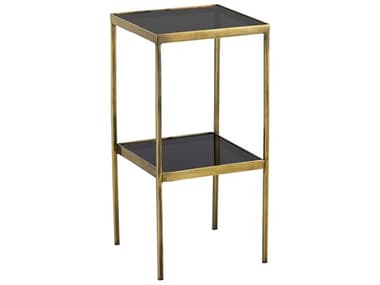 Currey & Company Silas 12" Square Glass Antique Brass Smoke End Table CY40000082
