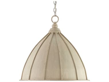 Currey &amp; Company Fenchurch 23&quot; 1-Light Oyster Cream silver Leaf Off White Bell Pendant CY9149