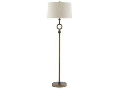 Currey & Company Germaine 62" Tall Antique Brass Natural Flax Floor Lamp CY80000077