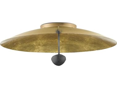 Currey & Company Pinders 27" 2-Light Contemporary Gold Leaf French Black Bowl Flush Mount CY99990049