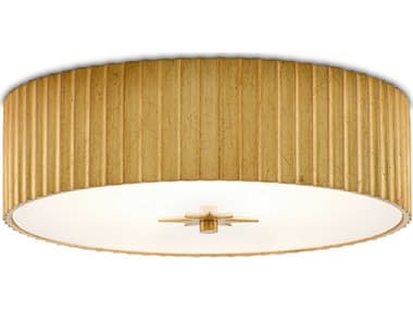 Currey & Company Caravel 14" 1-Light Gold Leaf Glass LED Drum Flush Mount CY99990053