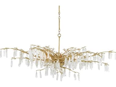 Currey & Company Forest 60" Wide 8-Light Washed Lucerne Gold Natural Crystal Chandelier CY90000438