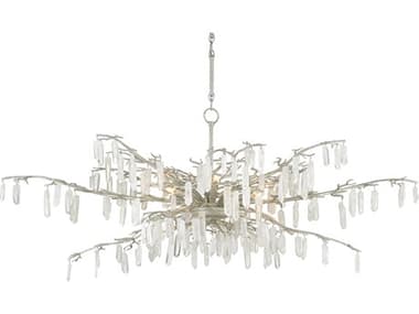 Currey & Company Forest 60" Wide 8-Light Textured Silver Crystal Chandelier CY90000608