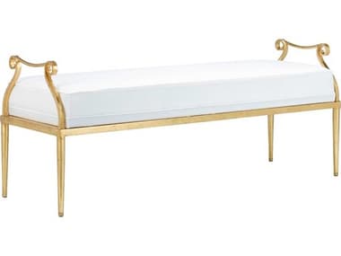 Currey & Company Genevieve 52" Grecian Gold White Fabric Upholstered Accent Bench CY70001041