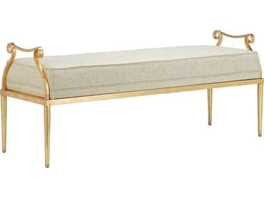 Currey & Company Genevieve 52" Grecian Gold Beige Fabric Upholstered Accent Bench CY70001042