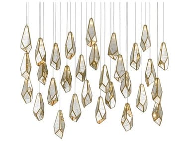 Currey & Company Glace 54" 30-Light Painted Silver Antique Brass Glass Island Pendant CY90000707