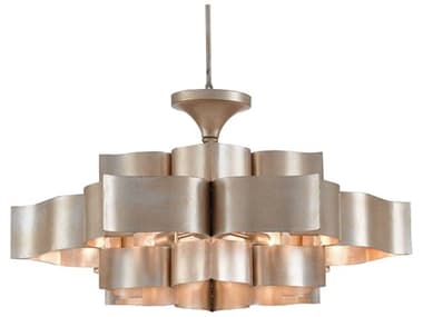 Currey &amp; Company Grand Lotus 30&quot; 6-Light Contemporary Silver Leaf Island Pendant CY90000051