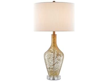 Currey & Company Habib Edison Bulb 15.5'' Buffet/Table Champagne Speckled Glass Clear Brown Buffet Lamp with Eggshell Shantung Shade CY60000118