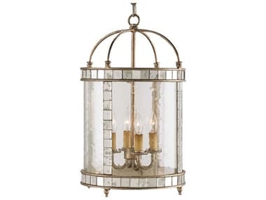 Currey & Company Corsica 13" Wide 4-Light Harlow Silver Leaf Glass Cylinder Chandelier CY9229