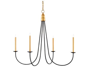 Currey & Company Chinois Antique Gold Leaf / Black 4-light 44'' Wide Large Chandelier CY90000233