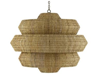Currey & Company Antibes 48" Wide 18-Light Khaki Natural Brown Tiered Chandelier CY90000496