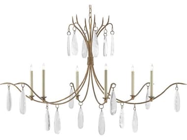 Currey & Company Marshallia 6-Light Rustic Gold Faux Rock Crystal Glass Candelabra Chandelier CY90000545