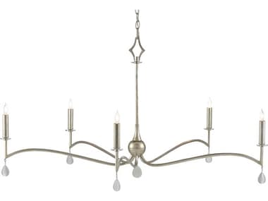 Currey & Company Antique Silver Leaf / Natural 5-light 47'' Wide Crystal Large Chandelier CY90000578