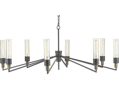 Currey & Company 51" Wide 8-Light Antique Black Reclaimed Wood Glass Chandelier CY90000607
