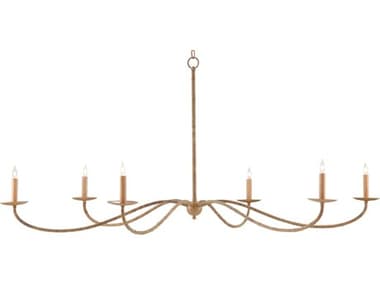 Currey & Company Saxon 60" Wide 6-Light Painted Rattan Natural Brown Candelabra Chandelier CY90000757