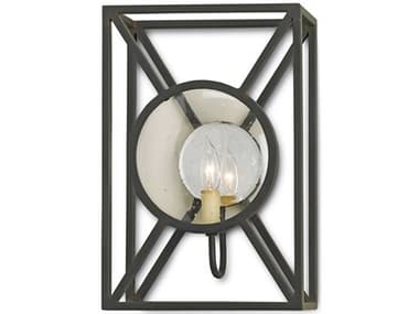 Currey & Company Lillian August 15" Tall 1-Light Old Iron Black Glass Wall Sconce CY5119
