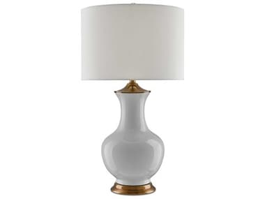 Currey & Company Lilou Edison Bulb 17'' Buffet/Table White Antique Brass Buffet Lamp with Off Shantung Shade CY60000020