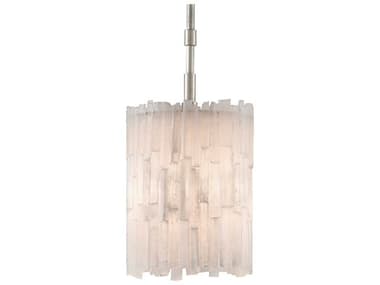 Currey & Company Moonstone 8" 1-Light Natural Chinois Silver Leaf White Glass Cylinder Mini Pendant CY90000344