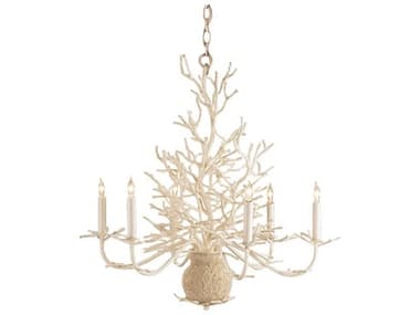 Currey & Company In A Hurry 29" Wide 6-Light White Coral natural Sand Candelabra Chandelier CY9218