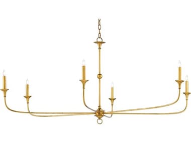 Currey & Company Nottaway 61" Wide 6-Light Contemporary Gold Leaf Candelabra Chandelier CY90000370