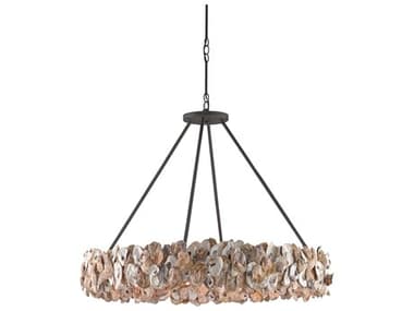 Currey & Company Oyster 38" 8-Light Textured Bronze Natural Off White Round Pendant CY9672